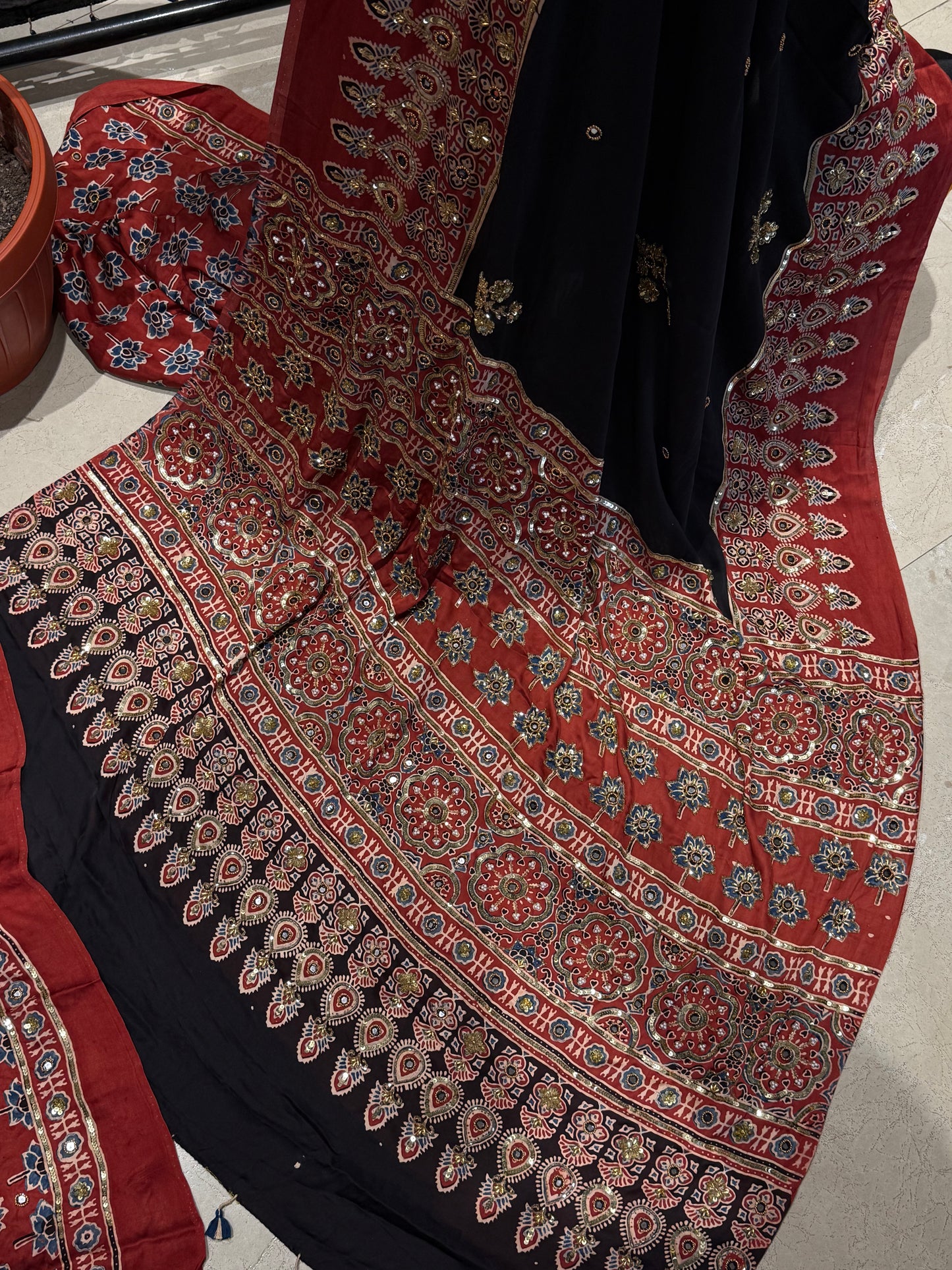 Rukmini Ajrakh Handwork Saree (Dispatch Start: 15th October, 2026)