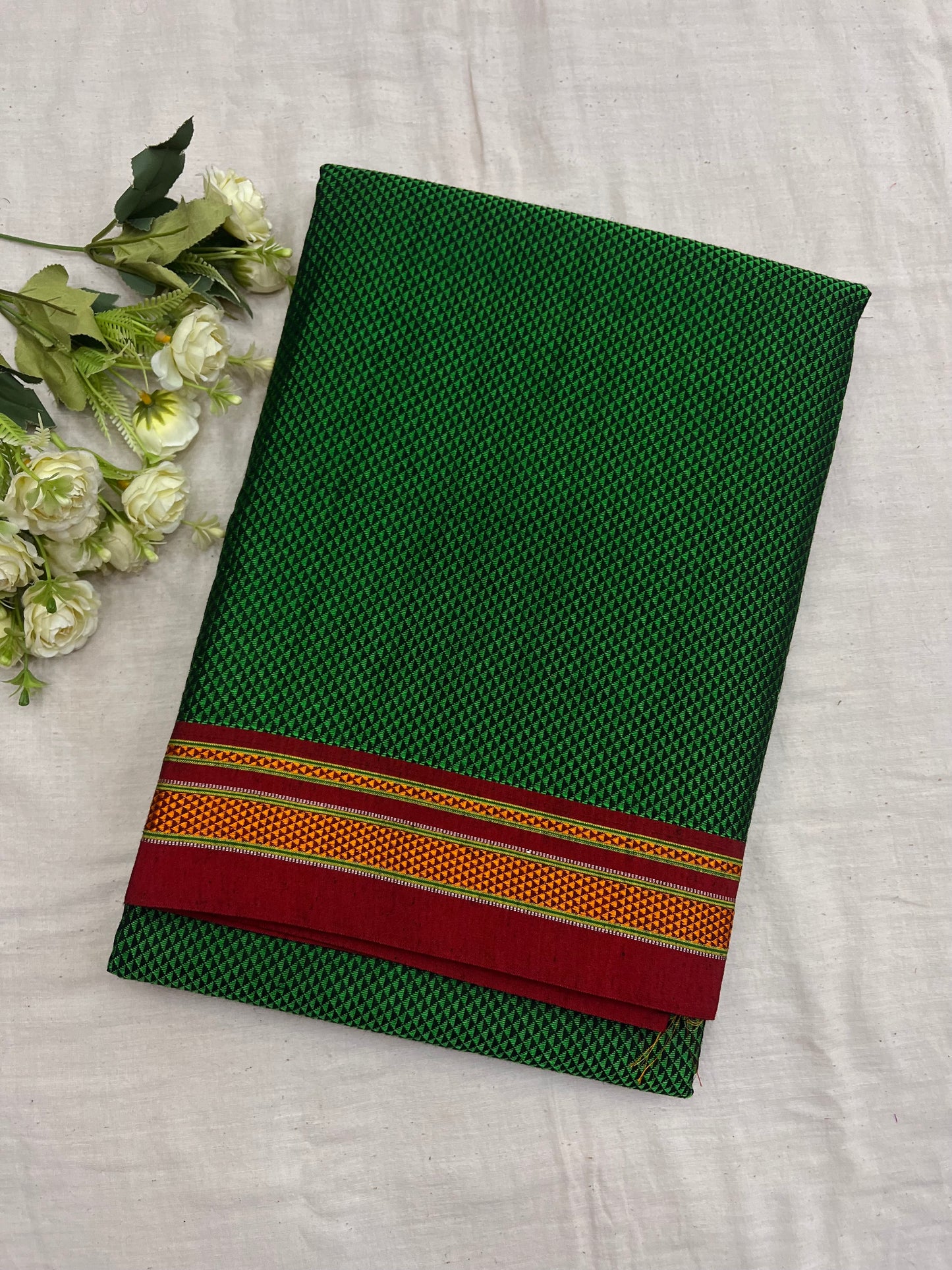 Green Maroon Border Khun Saree