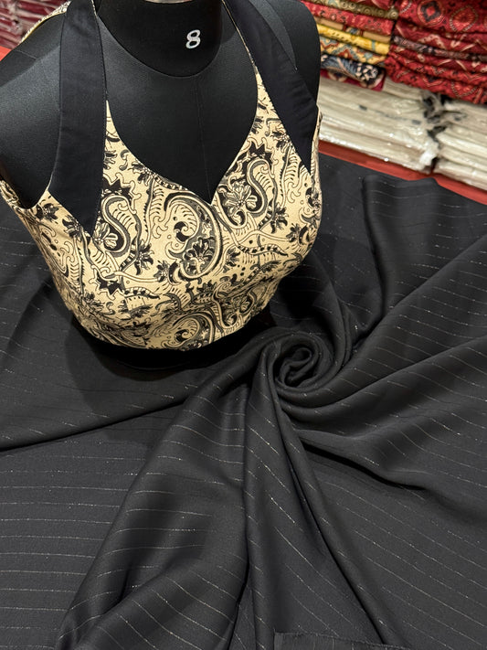 Black Chinon Saree & Kalamkari Halter Blouse Combo Set