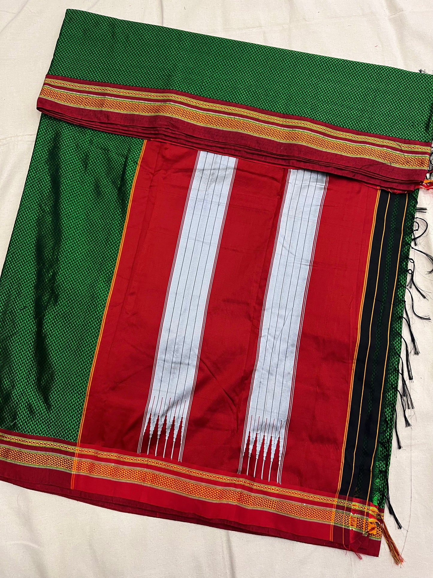 Green Maroon Border Khun Saree