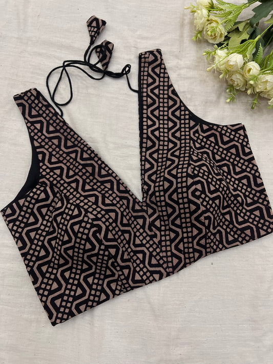 Black Dune Ajrakh Block Print Sleeveless Blouse