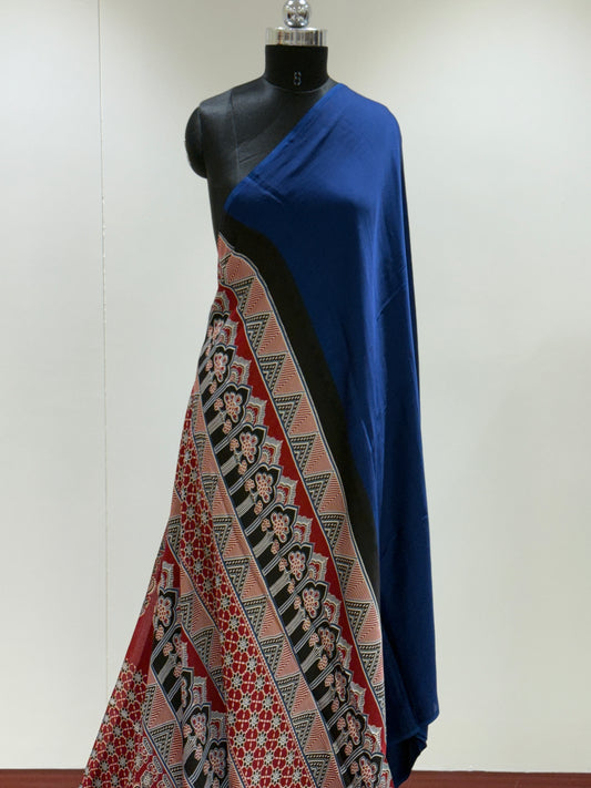 Ajrakh Plain Modal Silk Saree 01