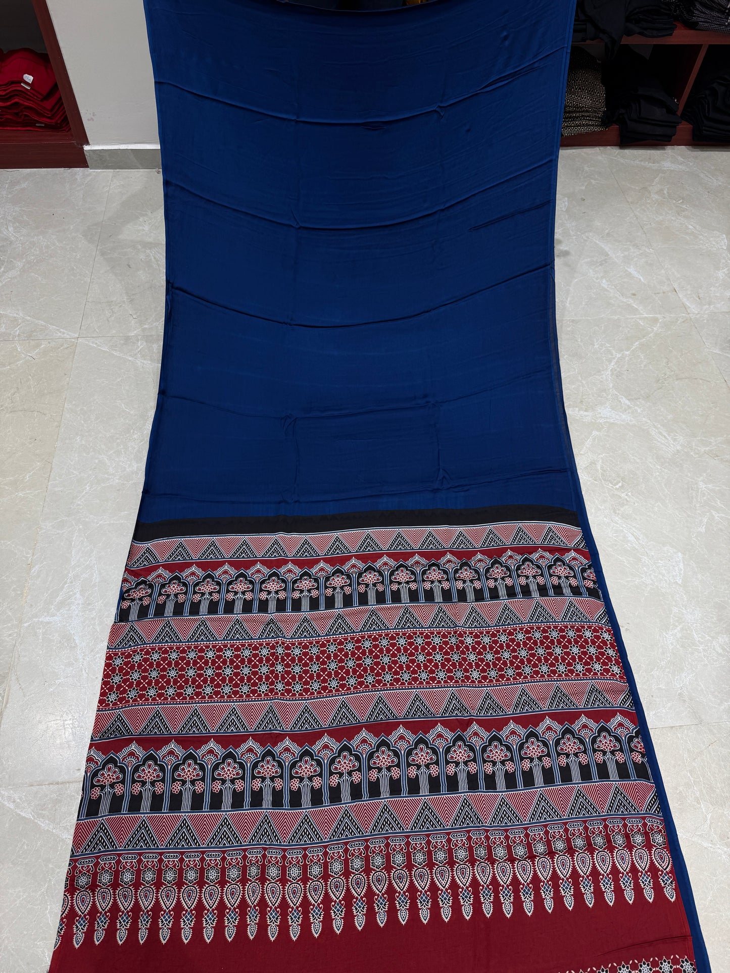 Ajrakh Plain Modal Silk Saree 01