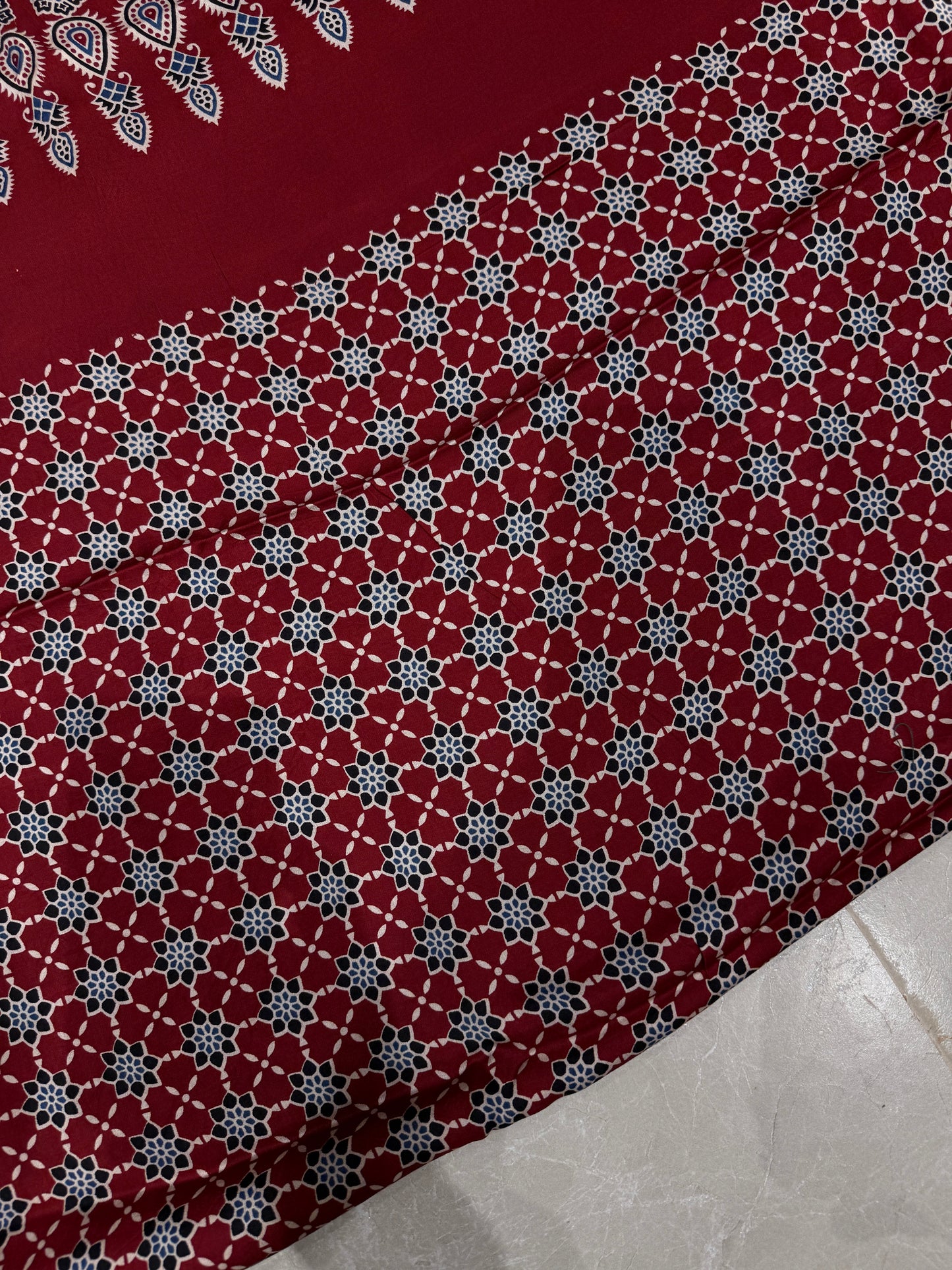Ajrakh Plain Modal Silk Saree 01