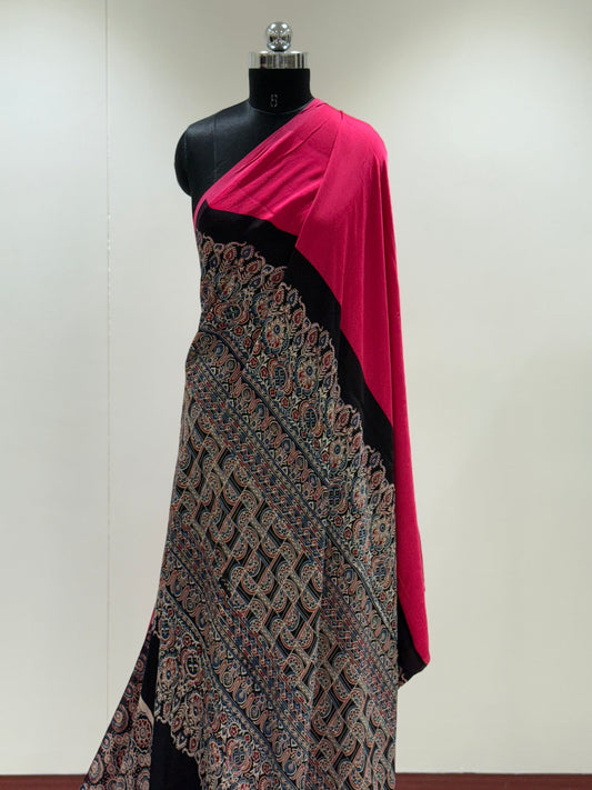 Ajrakh Plain Modal Silk Saree 05