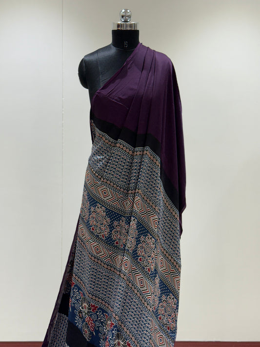 Ajrakh Plain Modal Silk Saree 16