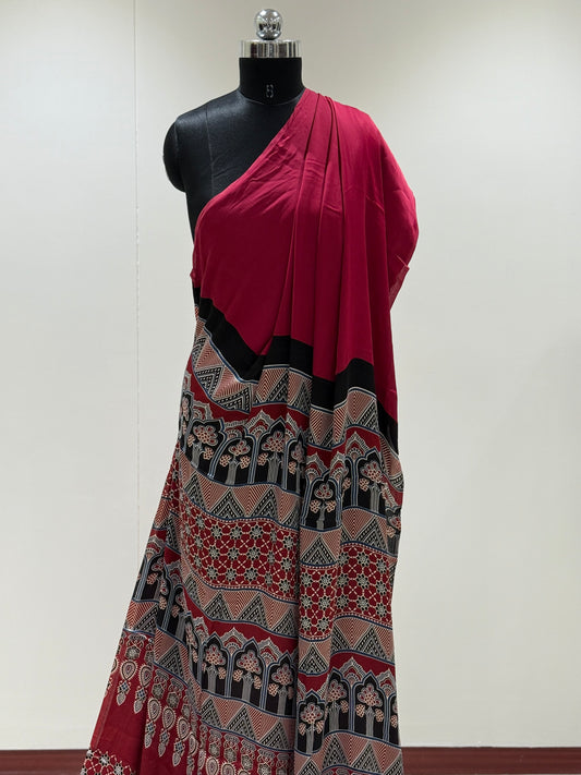 Ajrakh Plain Modal Silk Saree 18