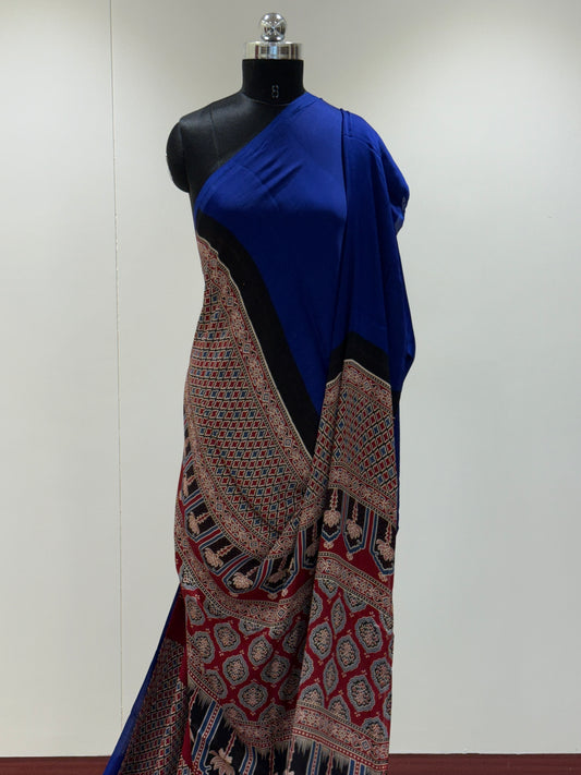 Ajrakh Plain Modal Silk Saree 21