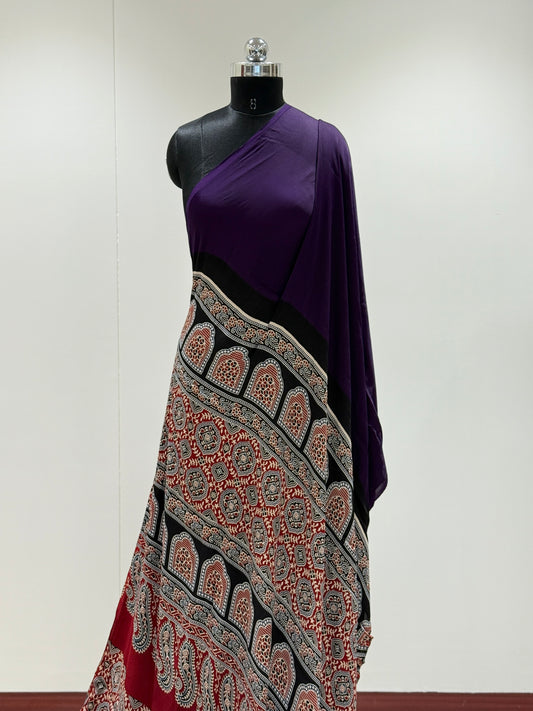 Ajrakh Plain Modal Silk Saree 15