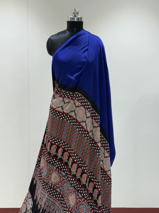 Ajrakh Plain Modal Silk Saree 12