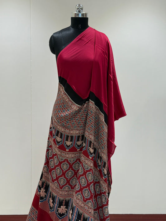 Ajrakh Plain Modal Silk Saree 07