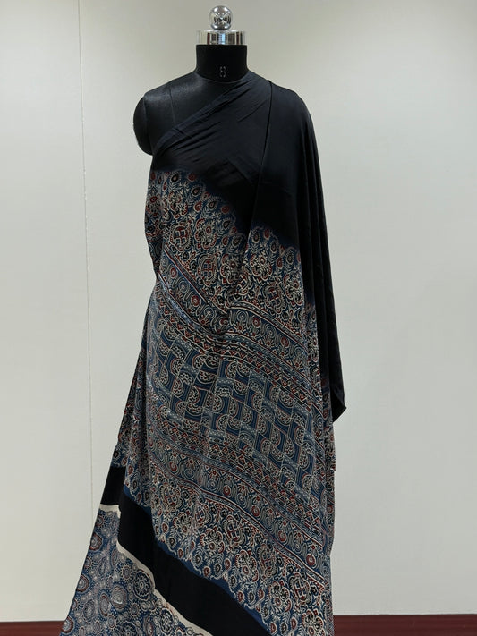 Ajrakh Plain Modal Silk Saree 08