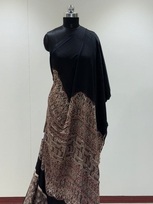 Ajrakh Plain Modal Silk Saree 03
