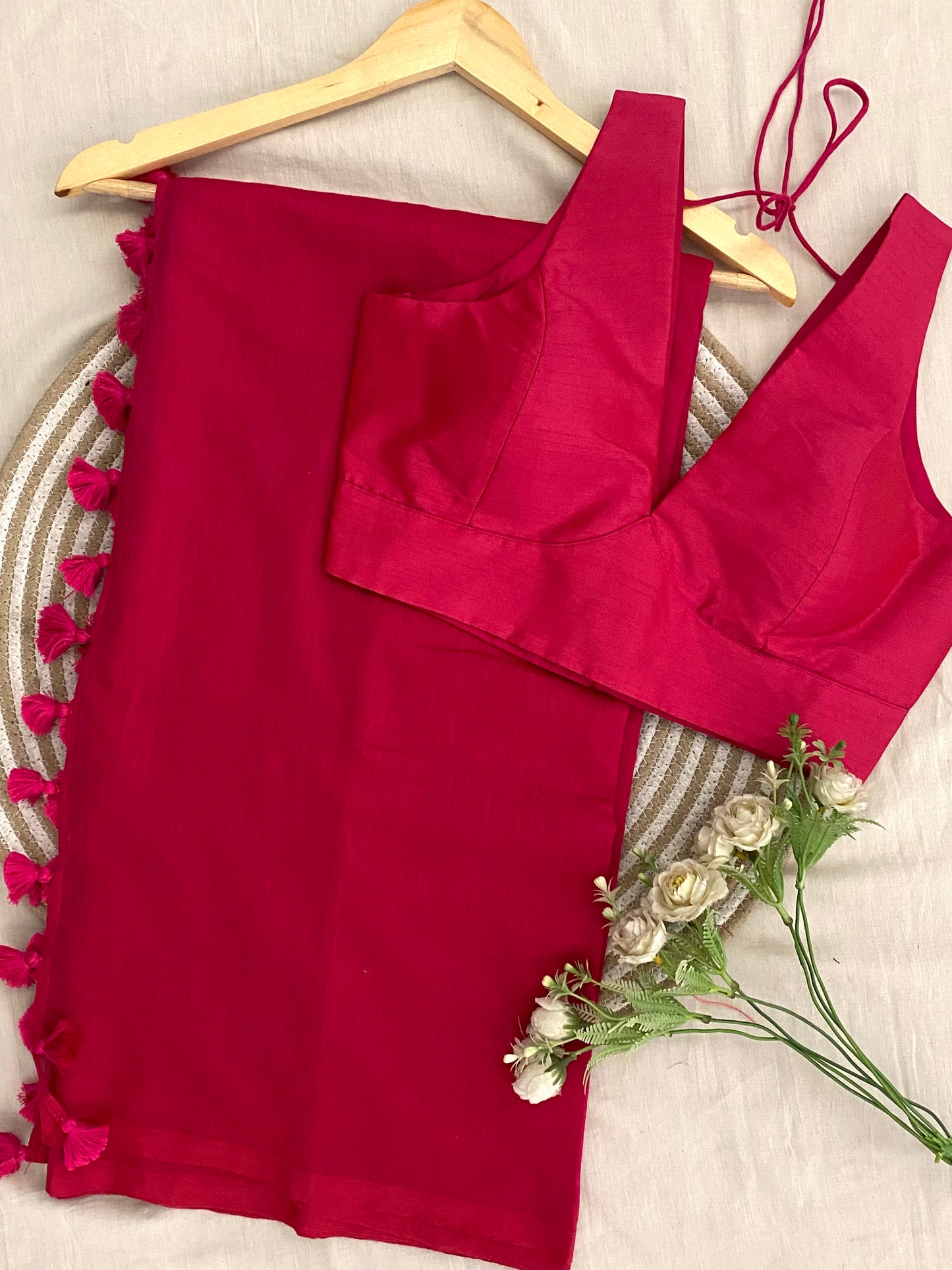 Hot Pink Saree Blouse Co-Ord Set