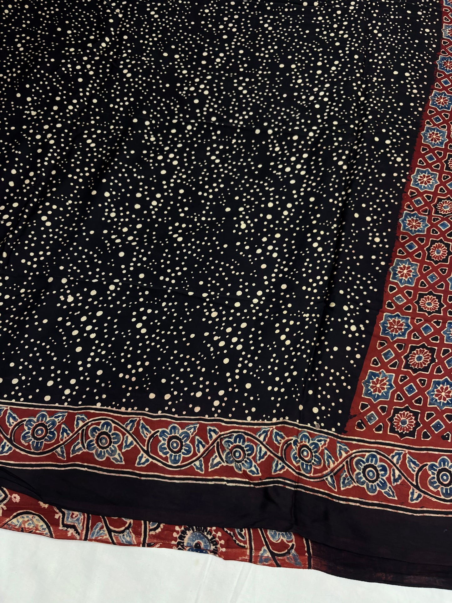Mehroon Red Chakri Ajrakh Print Modal Silk Saree
