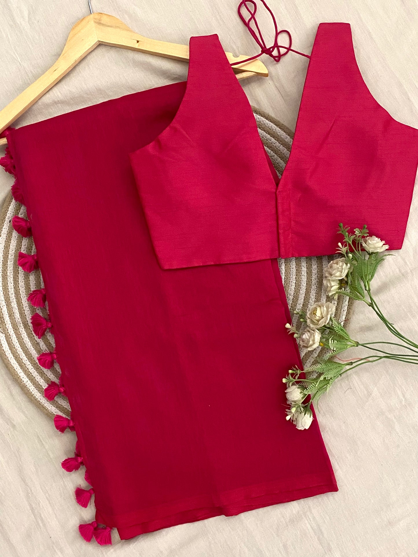 Hot Pink Saree Blouse Co-Ord Set
