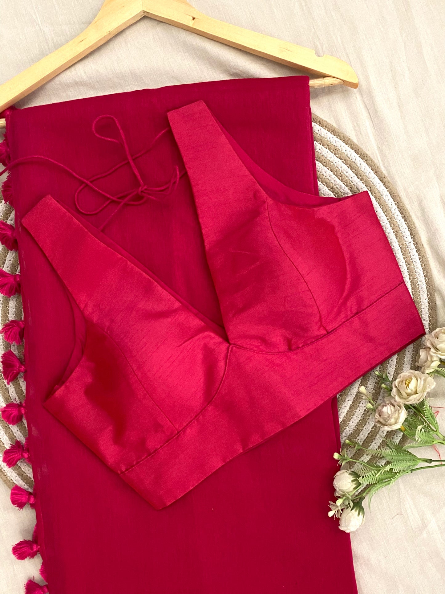 Hot Pink Saree Blouse Co-Ord Set