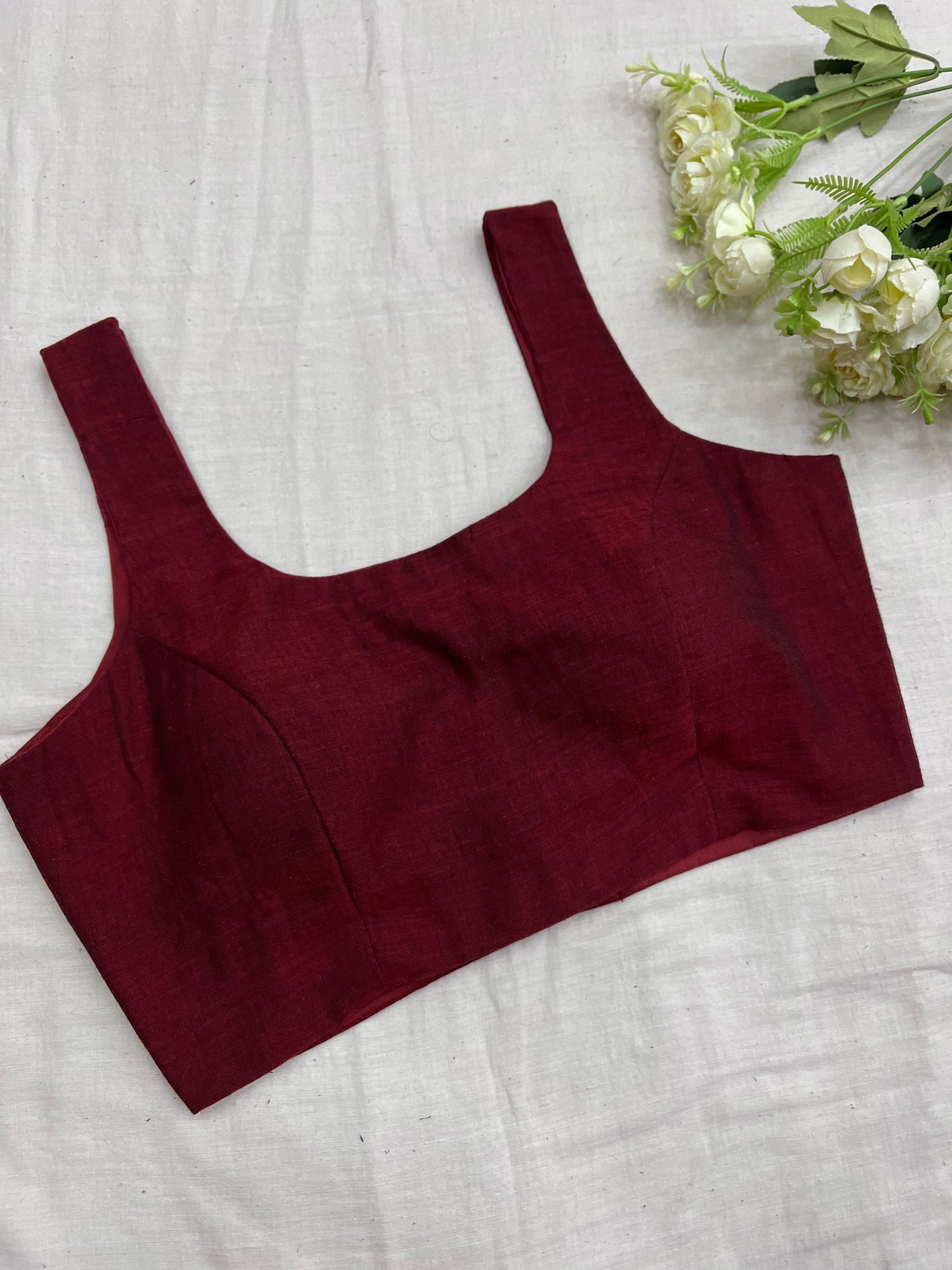 Maroon Mulmul Cotton Basic Strap Sleeveless Blouse