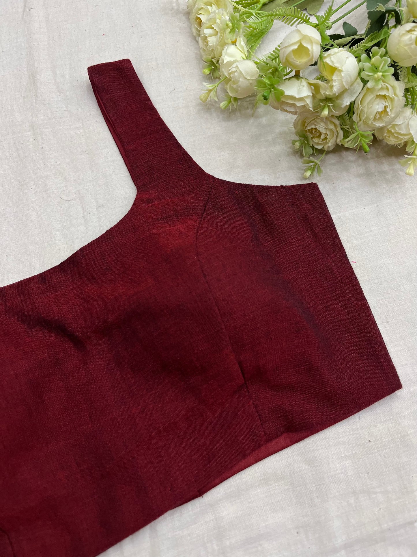 Maroon Mulmul Cotton Basic Strap Sleeveless Blouse