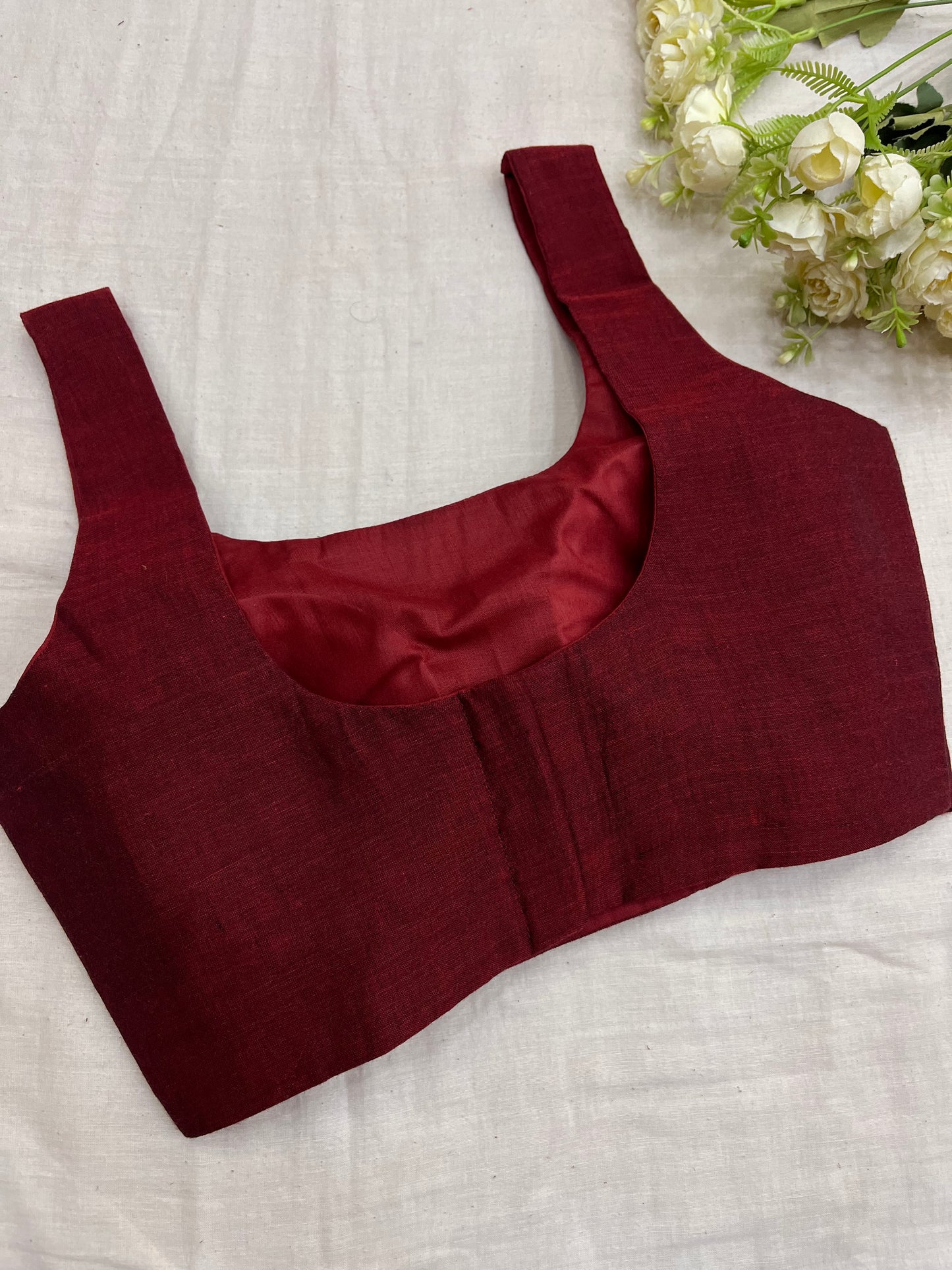 Maroon Mulmul Cotton Basic Strap Sleeveless Blouse