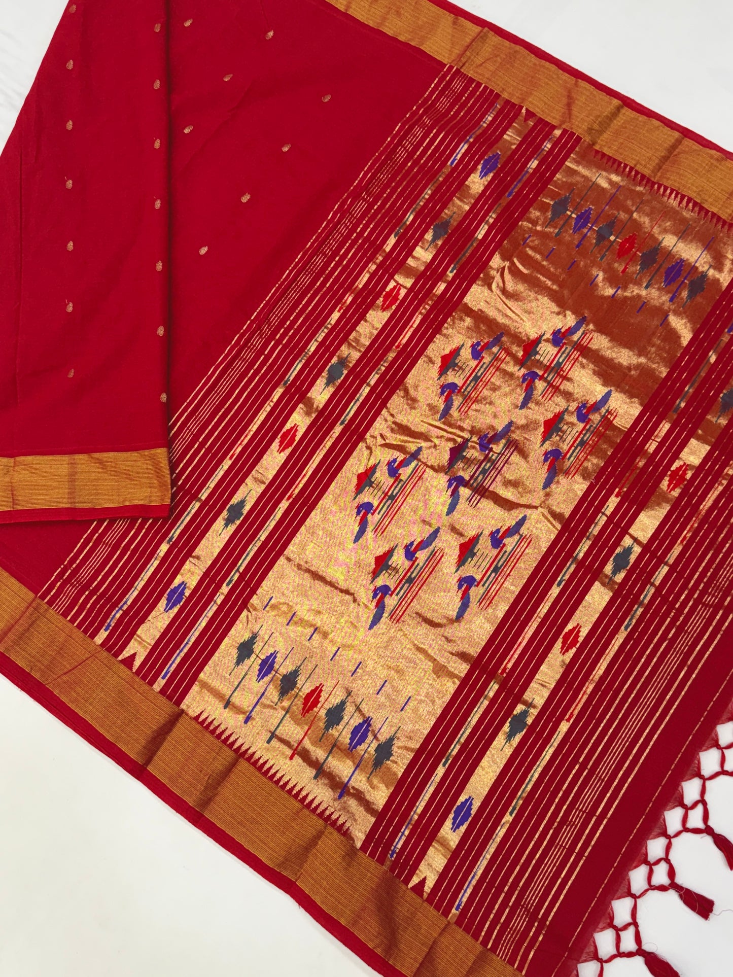 Red Handloom Cotton Paithani Saree