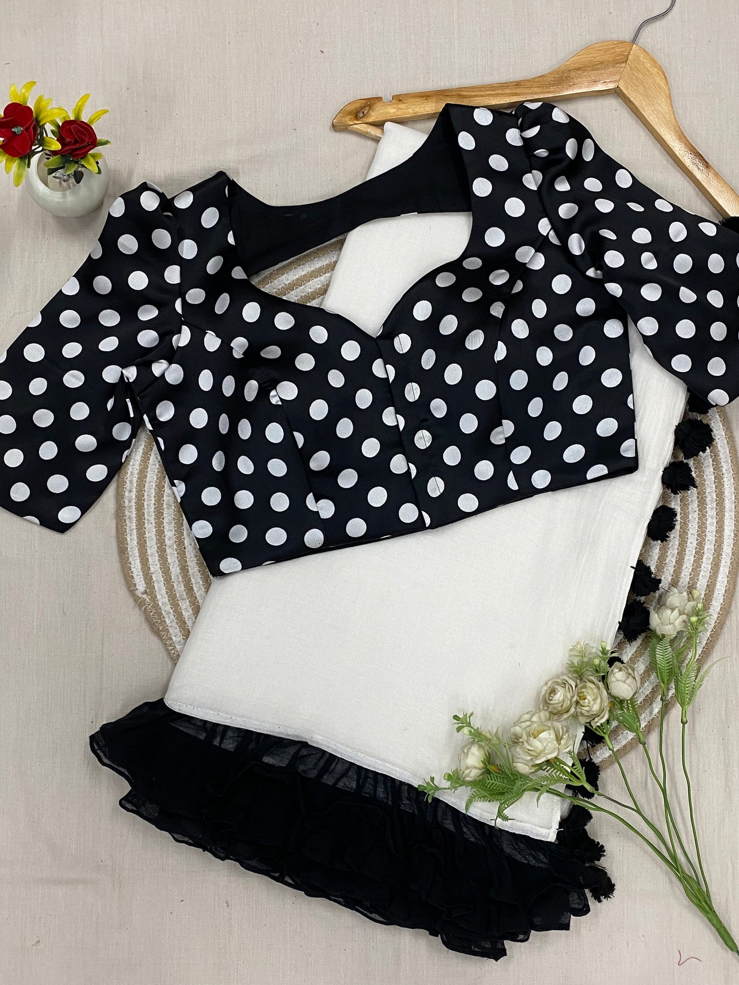 Retro Polka Dot Mulmul Saree Blouse Combo Set (Pre Order - Dispatch Starts 10th June 2026)