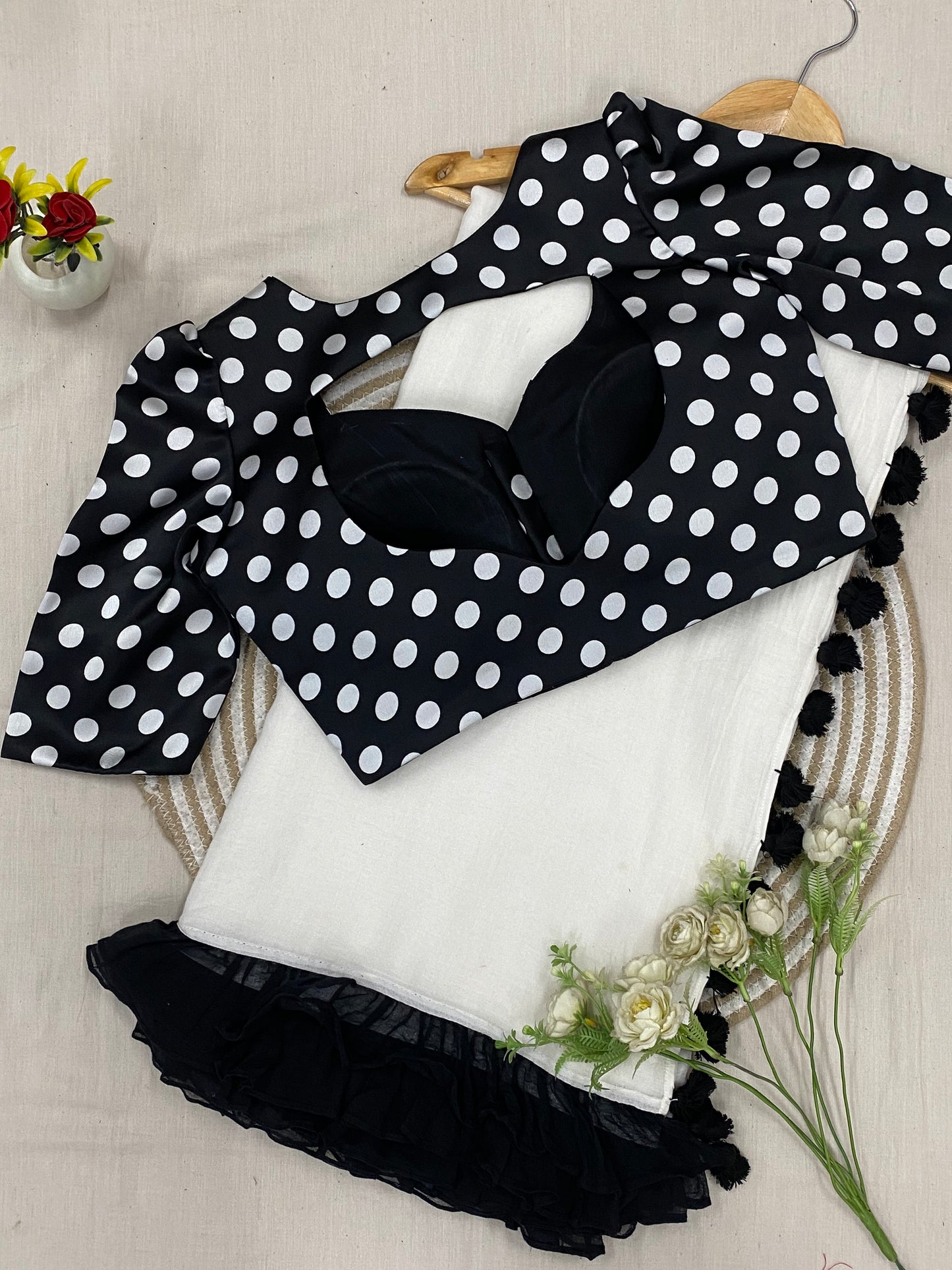 Retro Polka Dot Mulmul Saree Blouse Combo Set (Pre Order - Dispatch Starts 10th June 2026)