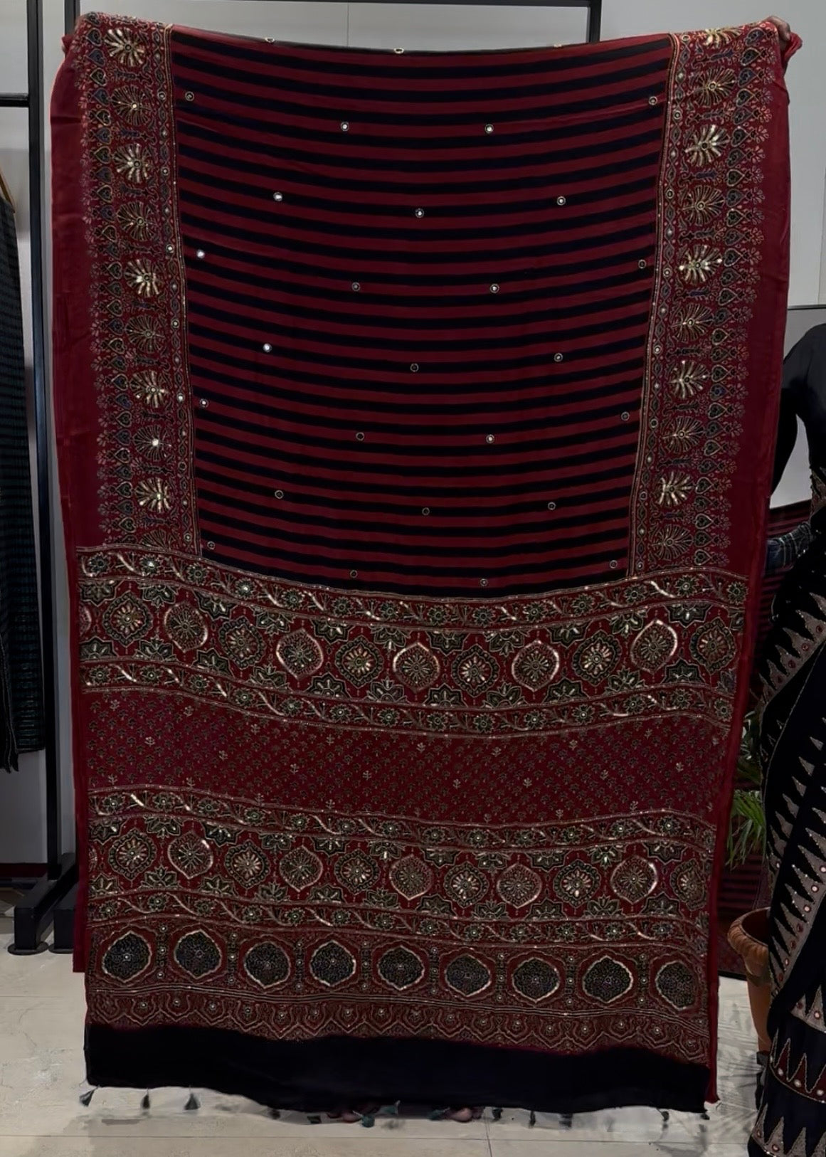 Shakuntala Red Ajrakh Handwork Saree