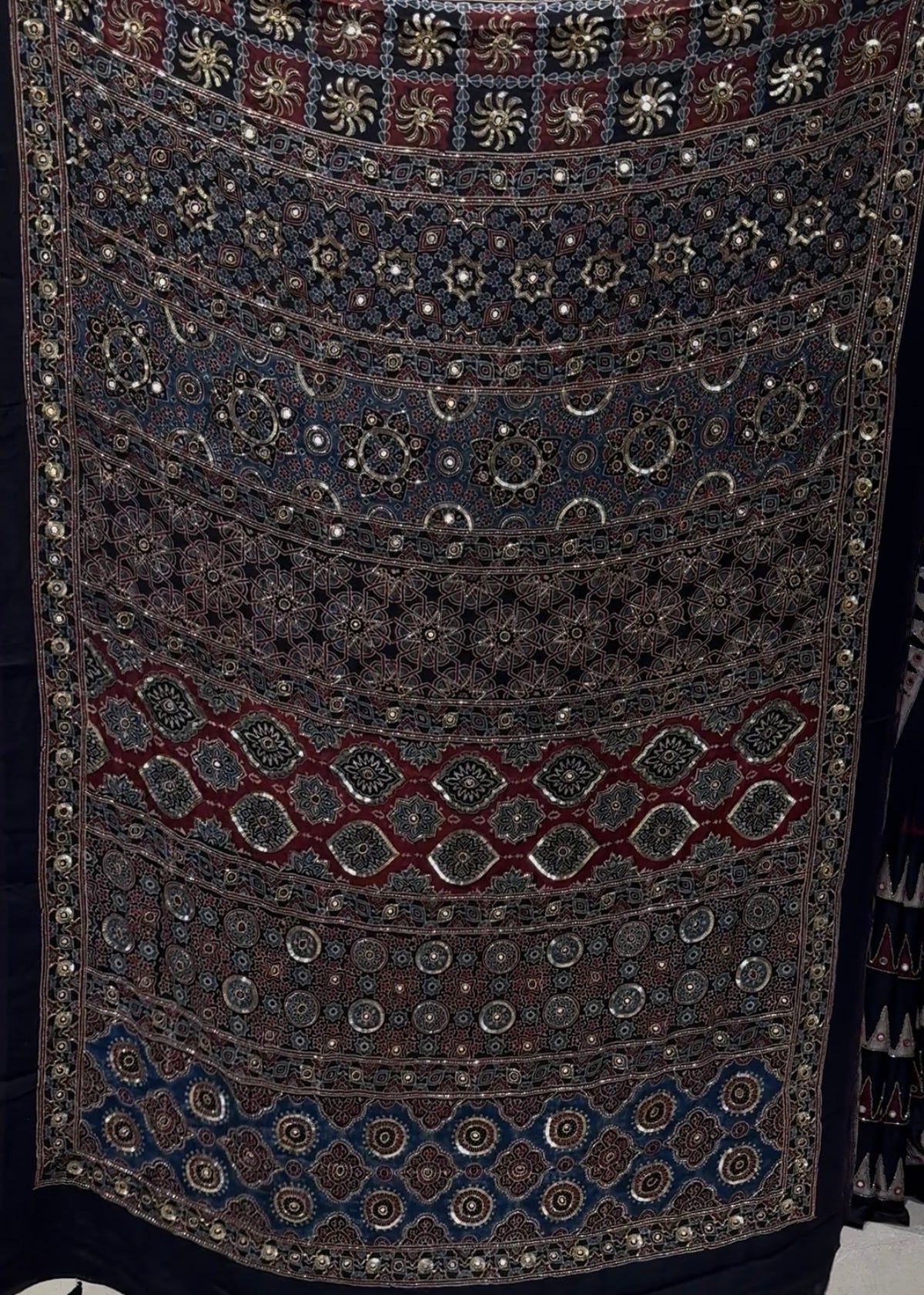 Mahima Blue Ajrakh Handwork Saree