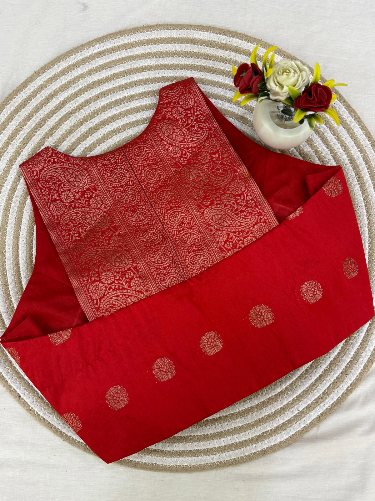 Red Silver Pujo Dupion Silk Blouse