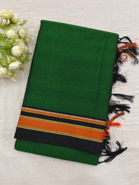 Green Black Gold Border Khun Saree