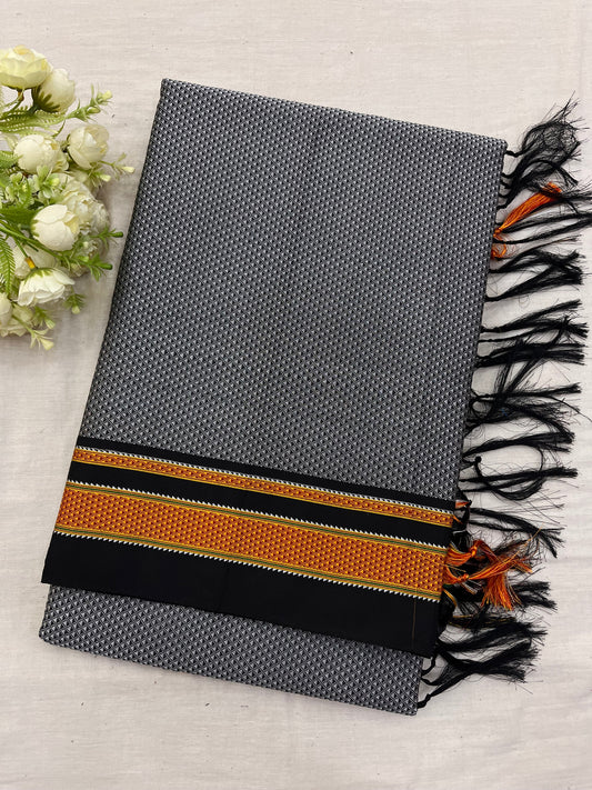 Grey Black Gold Border Khun Saree