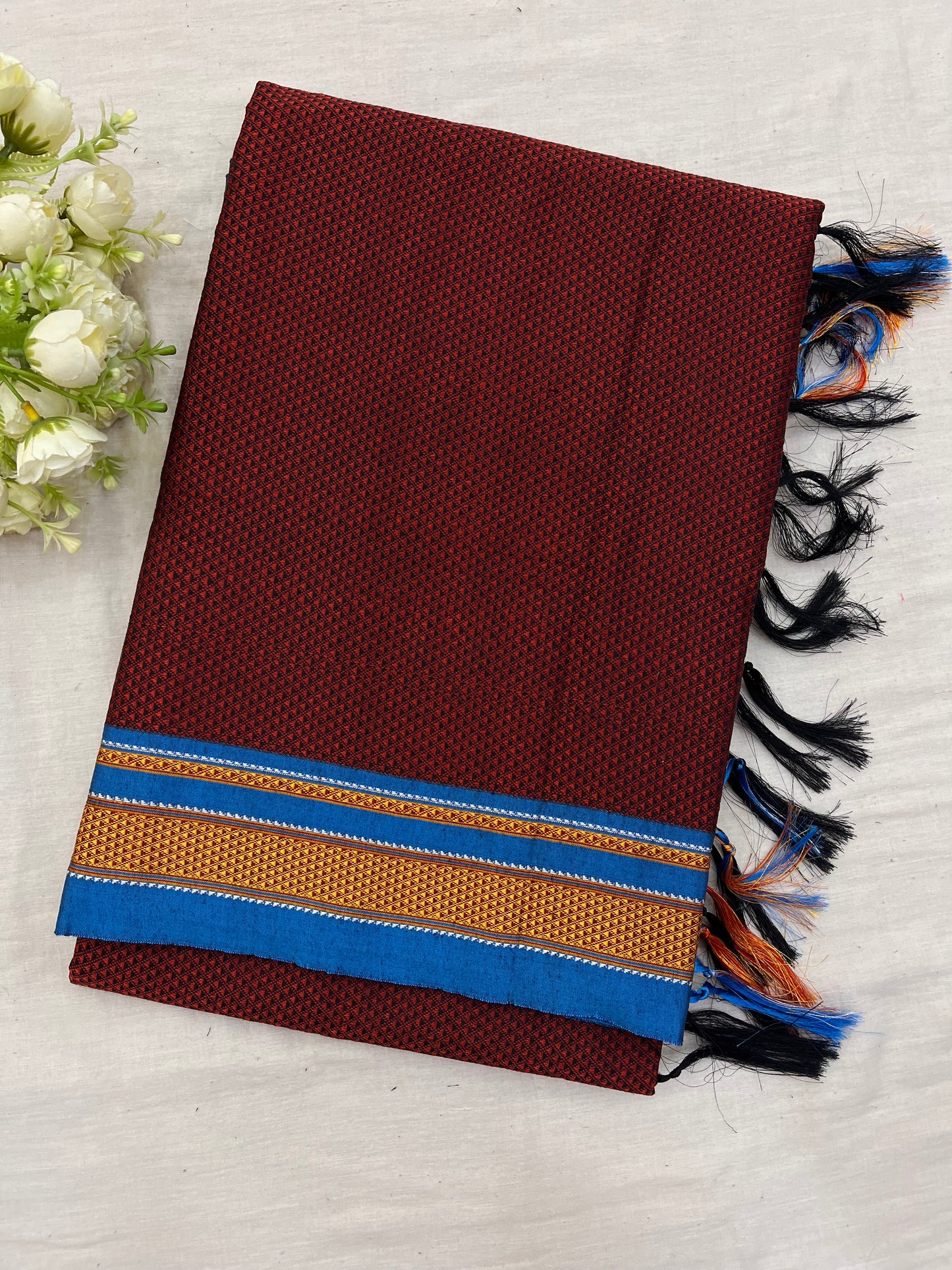 Maroon Chintamanii Gold Border Khun Saree