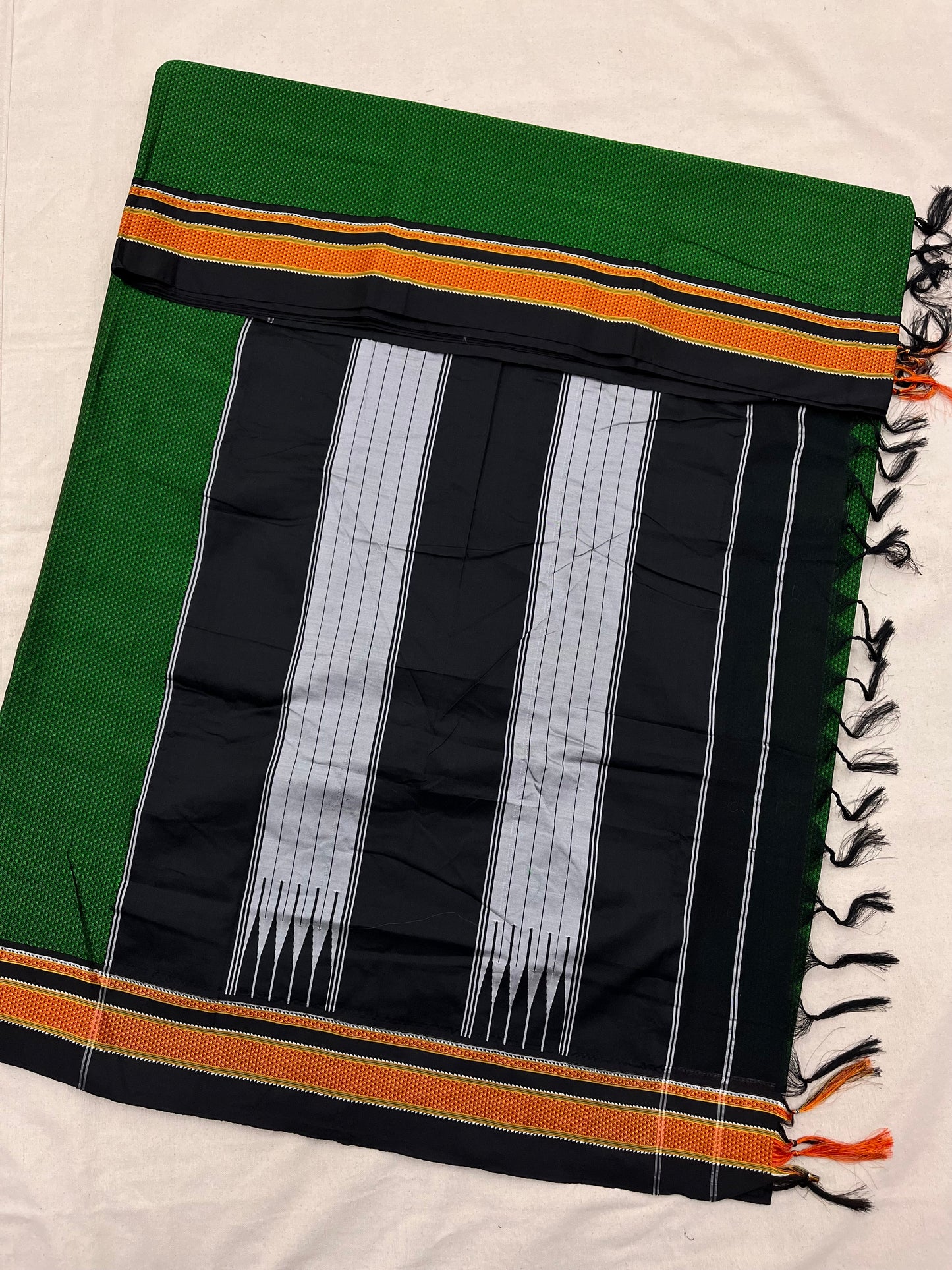 Green Black Gold Border Khun Saree