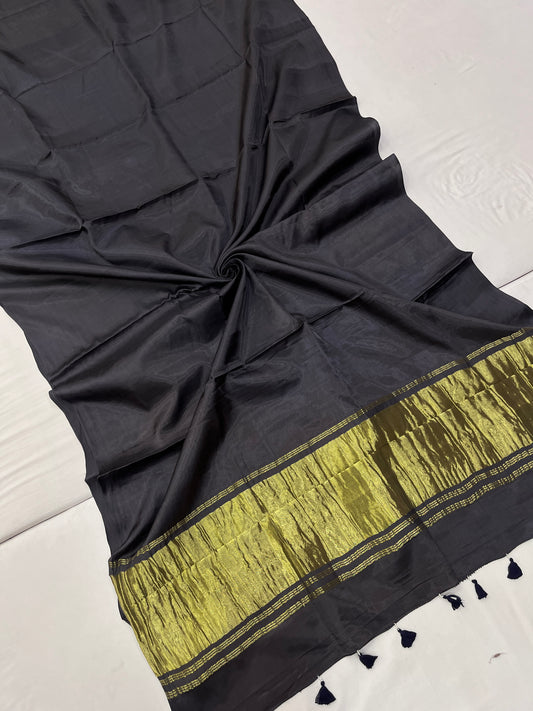 Grey Denim Modal Satin Silk Lagdi Pallu Saree