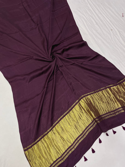 Burgundy Modal Satin Silk Lagdi Pallu Saree
