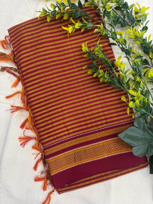 Red Sunset Stripes Handloom Ilkal Saree