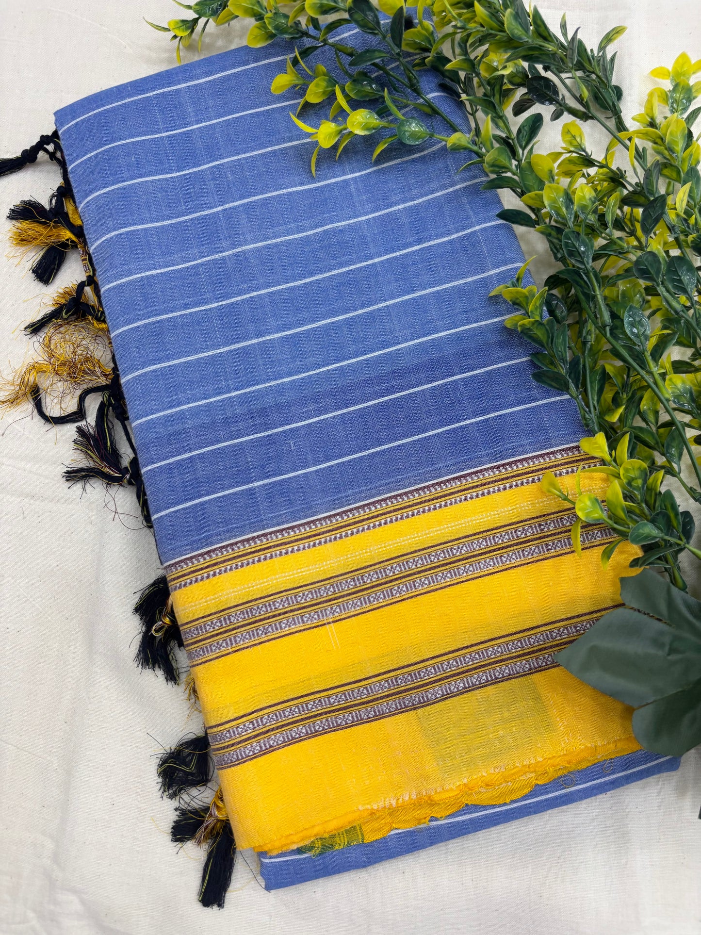 Denim Yellow Handloom Ilkal Saree