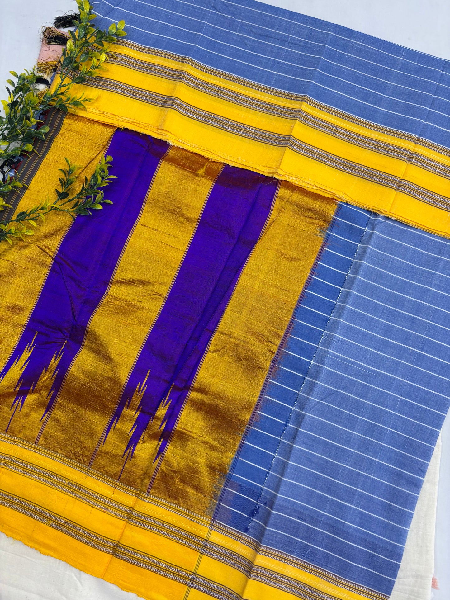 Denim Yellow Handloom Ilkal Saree