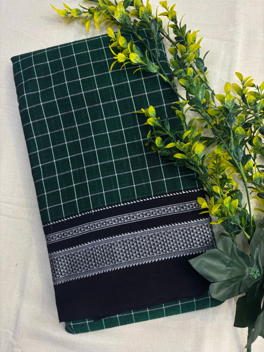 Green Black Checks Handloom Ilkal Saree