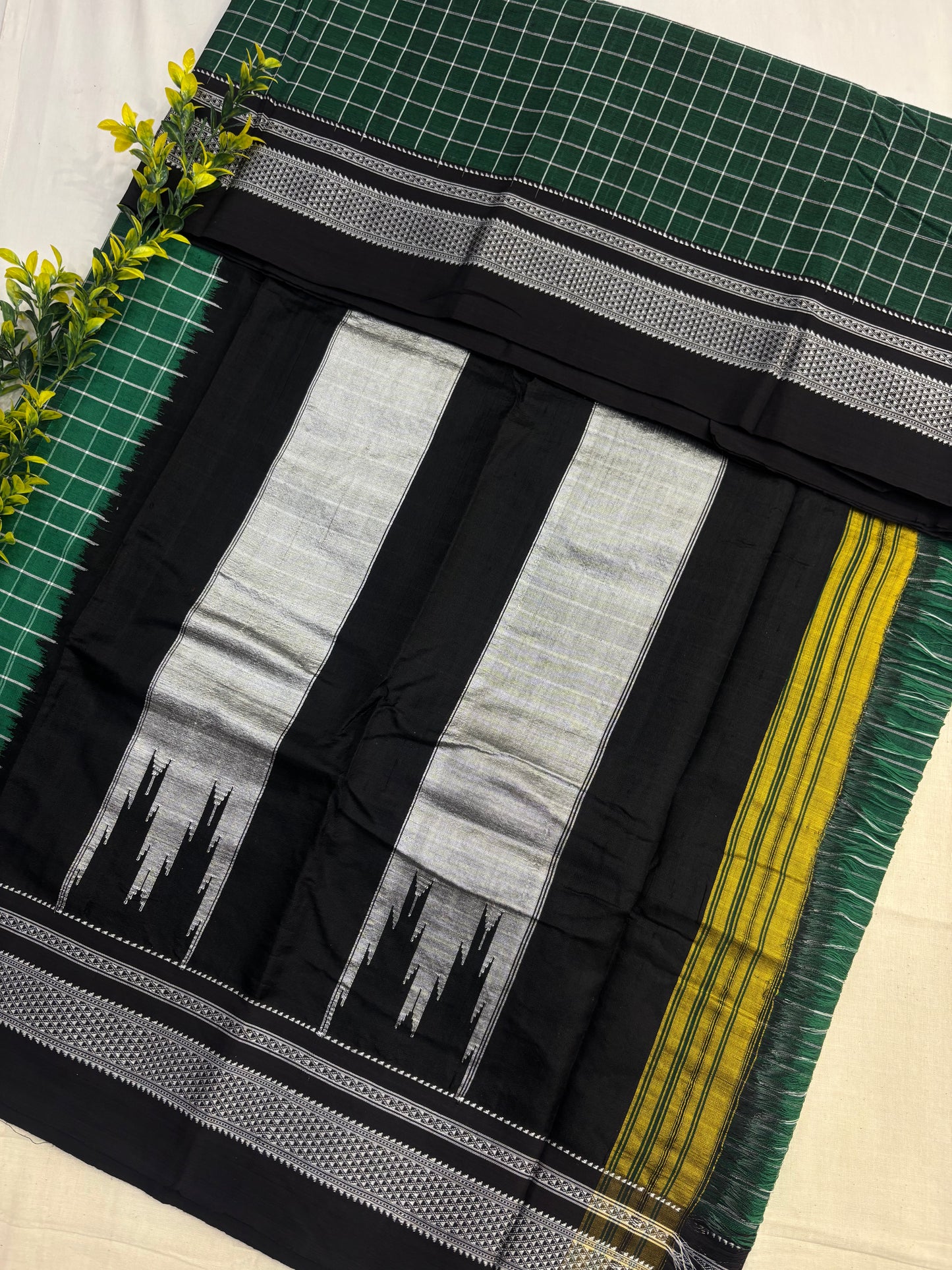 Green Black Checks Handloom Ilkal Saree