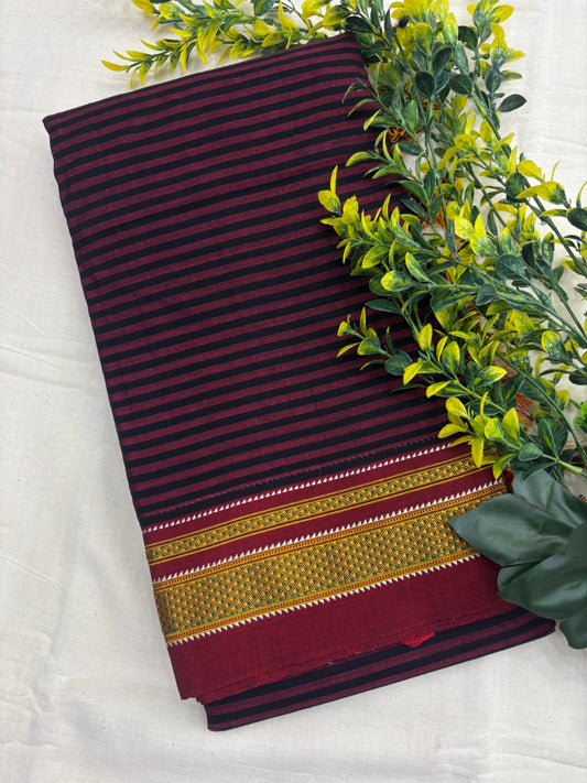 Maroon Black Stripes Handloom Ilkal Saree