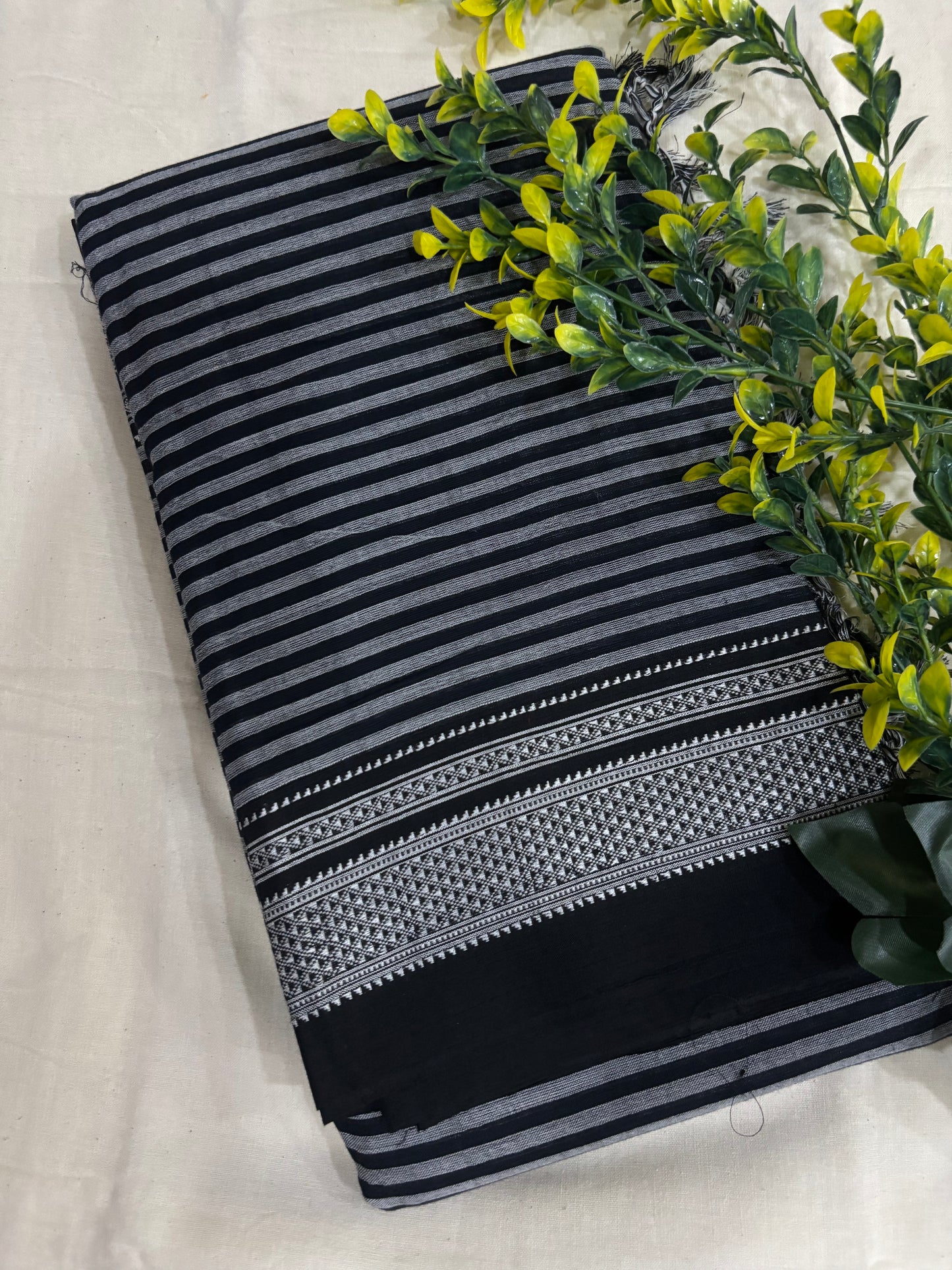 Black Grey Stripes Handloom Ilkal Saree