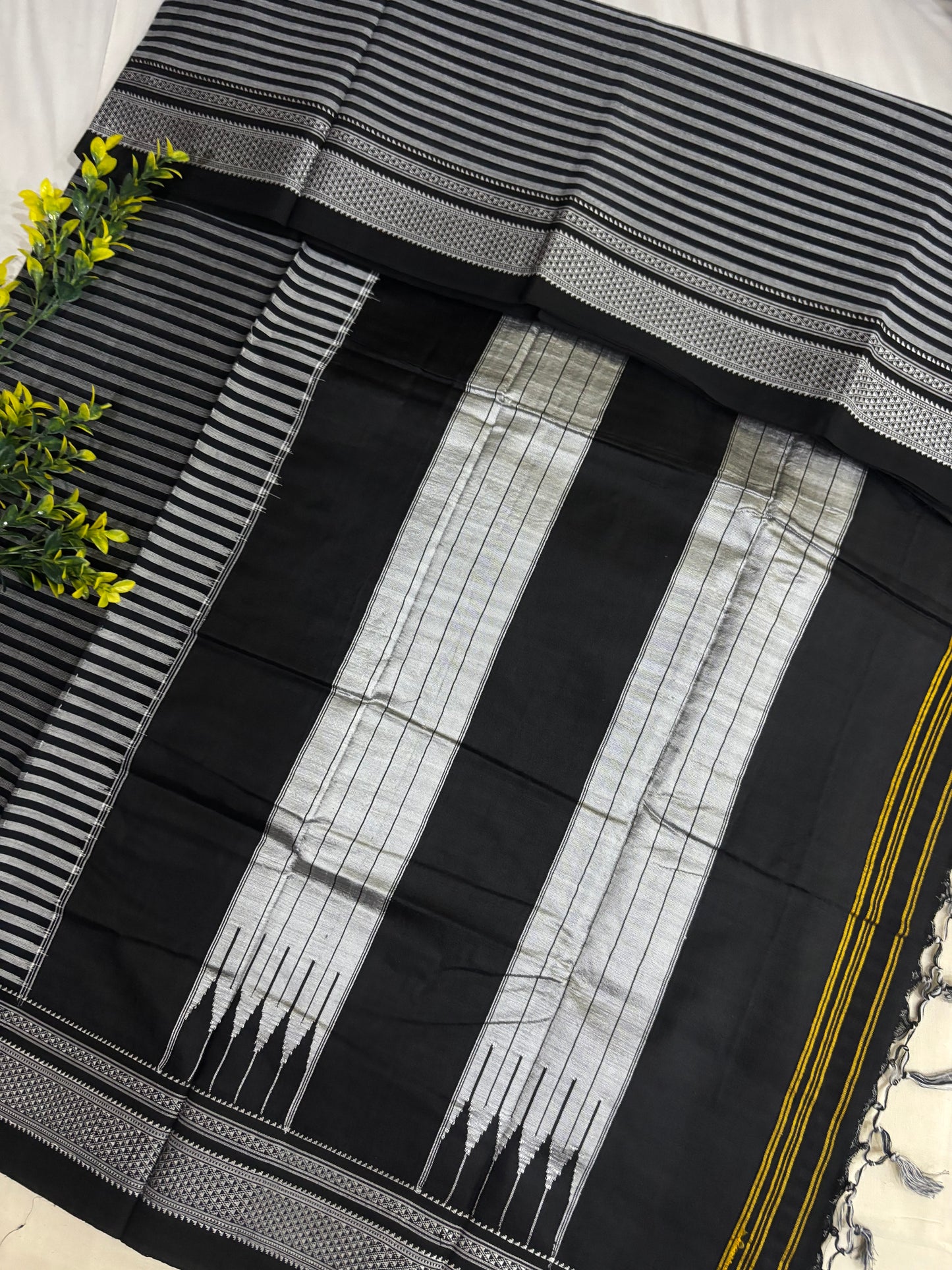Black Grey Stripes Handloom Ilkal Saree
