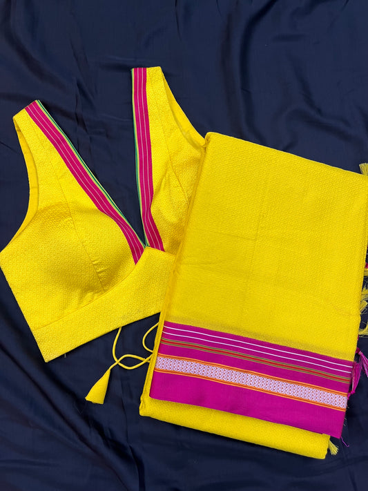 Yellow Khun Saree Blouse Co-Ord Set