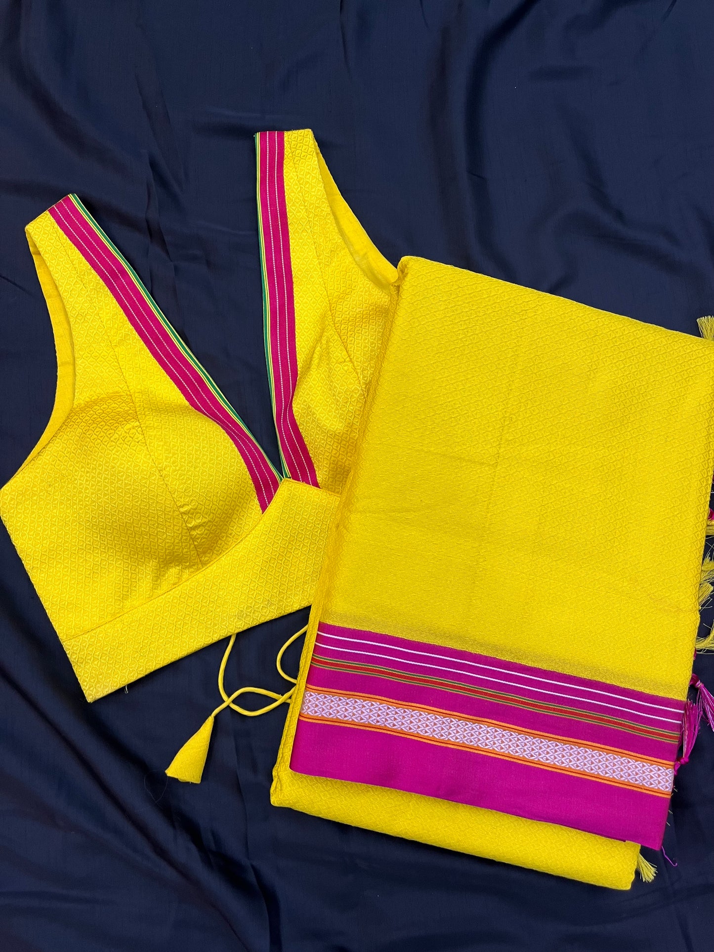 Yellow Khun Saree Blouse Co-Ord Set