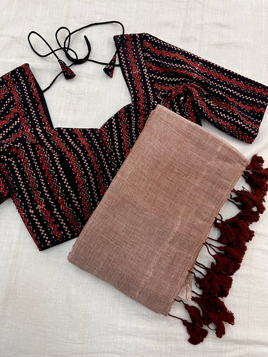 Coffee Toffee Saree Blouse Combo Set