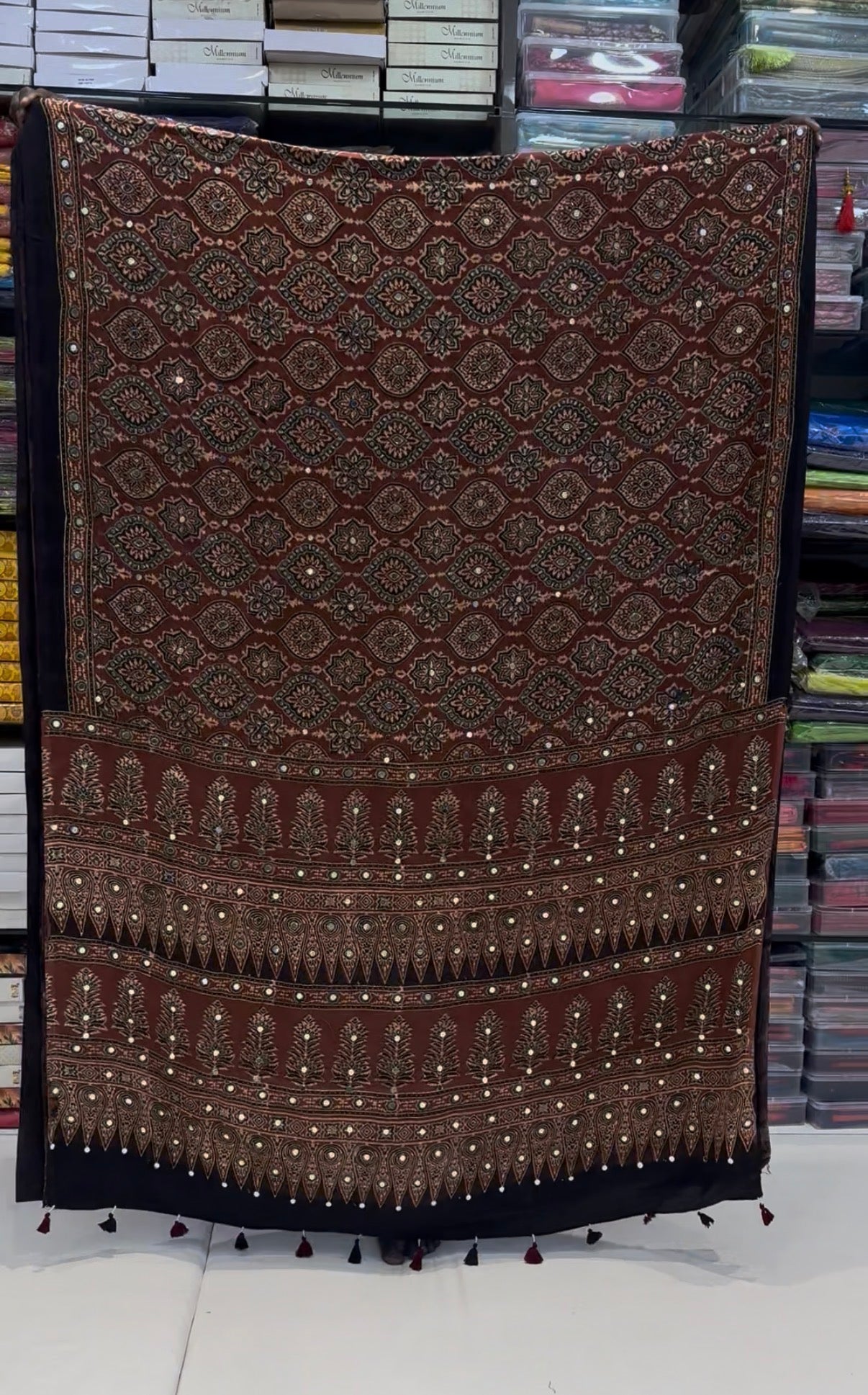 Pitambari Badam Jalna Mirror Ajrakh Saree