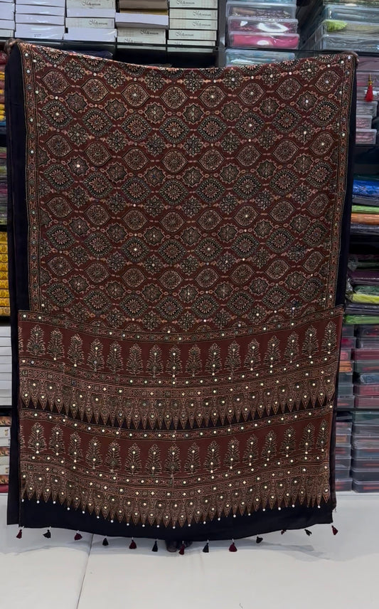 Pitambari Badam Jalna Mirror Ajrakh Saree