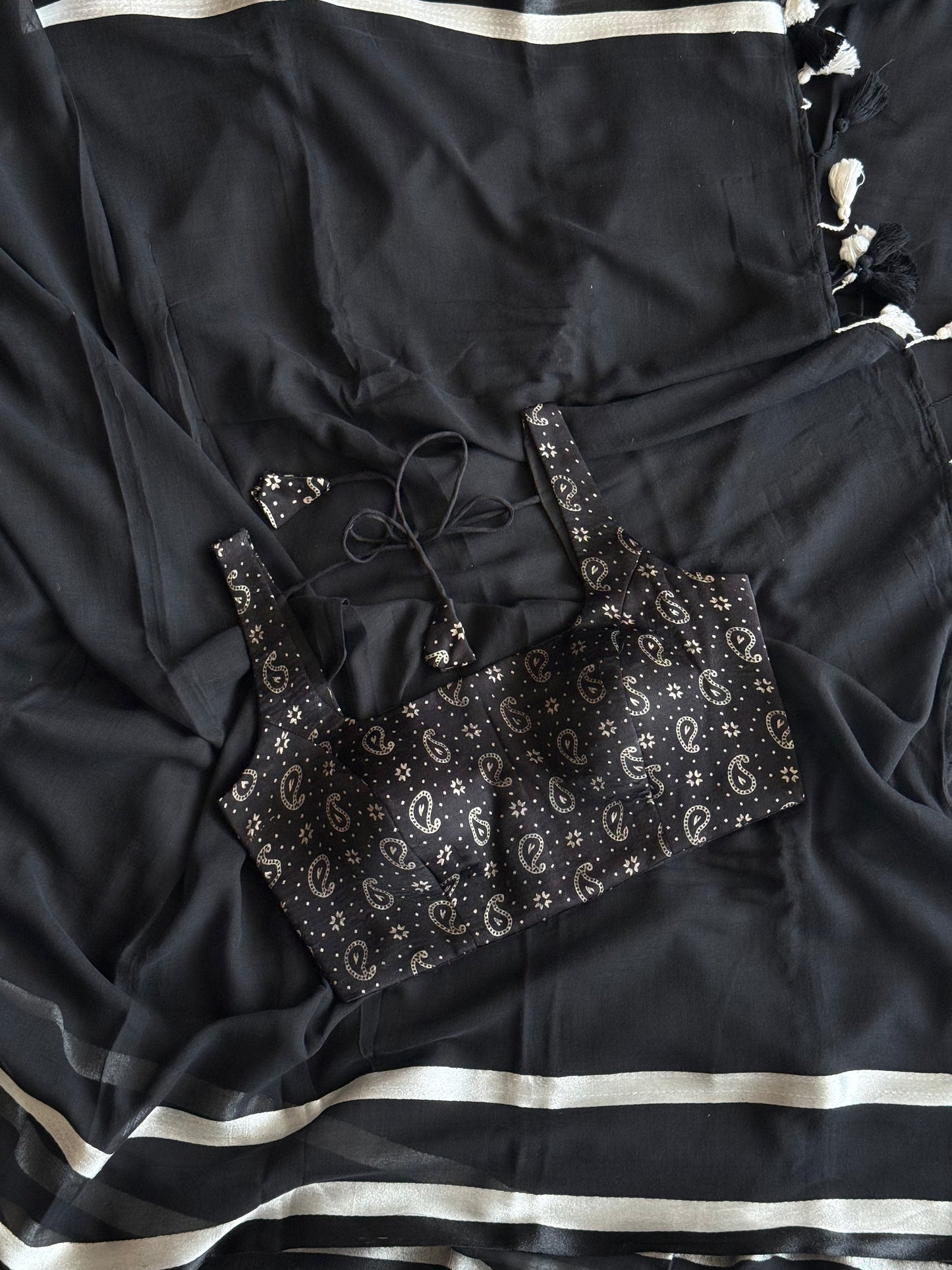 Paisley Black Saree Blouse Combo Set